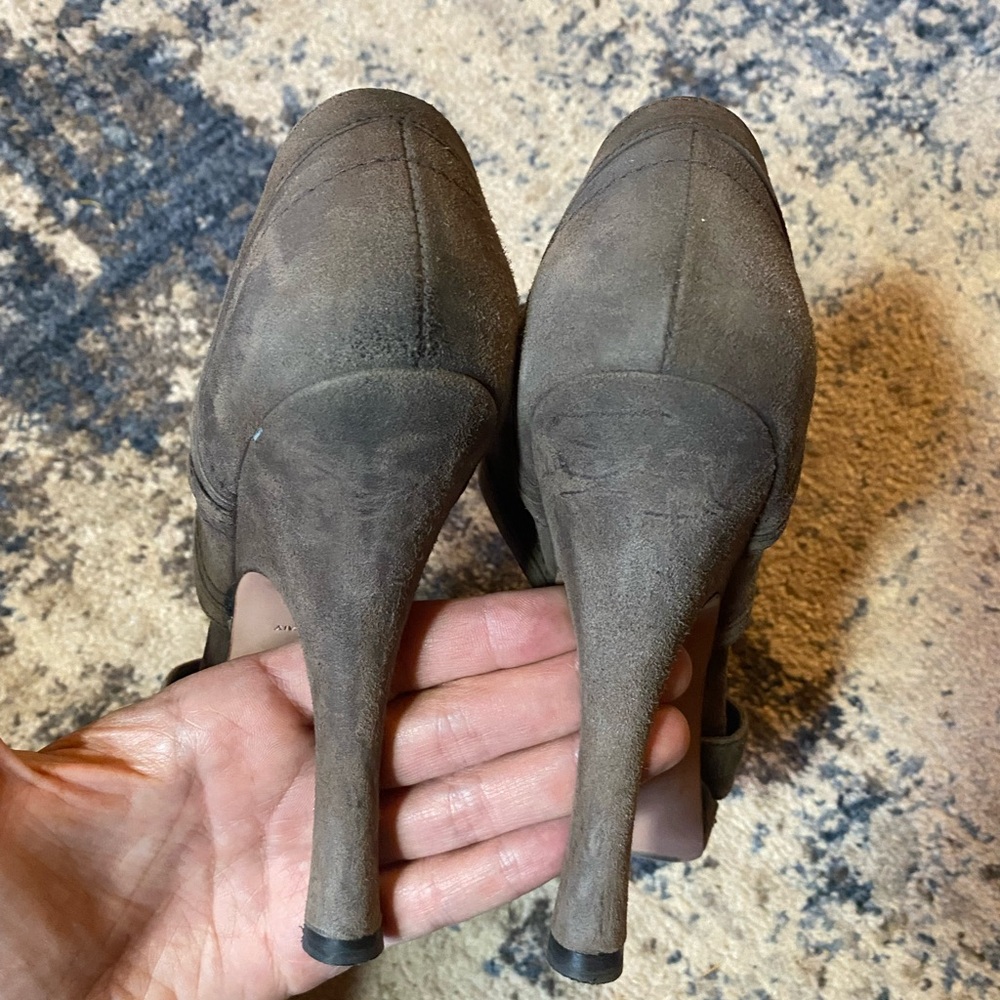 Prada Suede Leather Brown High Heel Peep-Toe Shoes - Picture 9 of 13
